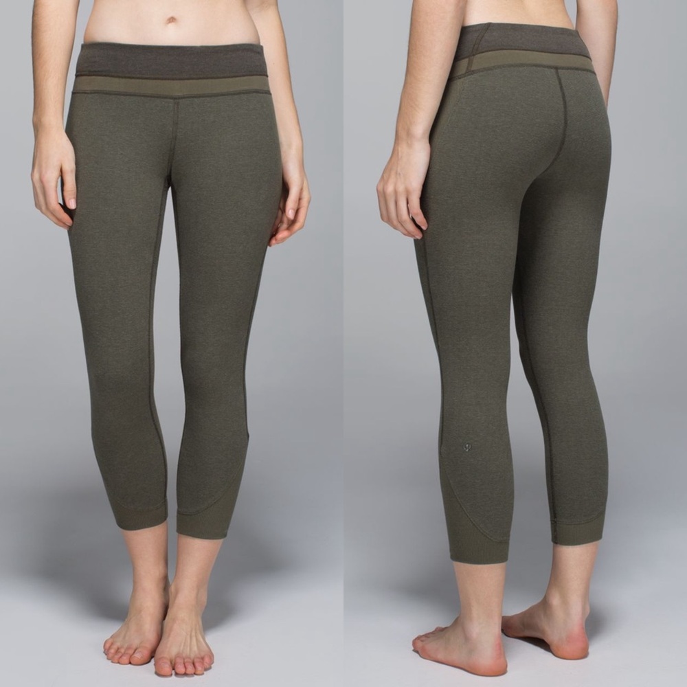 Lululemon Refine Crop Leggings Striped Green Ribbed Workout Pants